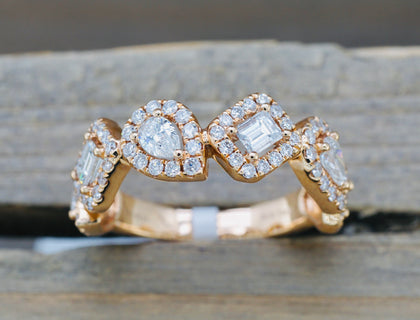 Pear and Baguette Halo Diamond Band Ring