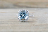 Cushion Diamond Halo Aquamarine Ring 9x9mm