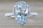 Aquamarine Pear Diamond Halo Ring M3069