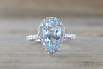 Aquamarine Pear Diamond Halo Ring M3069