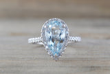 Aquamarine Pear Diamond Halo Ring M3069