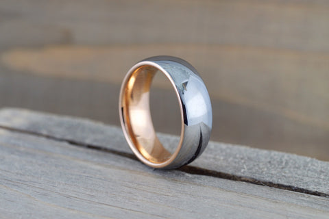 Tungsten Carbide 8mm Domed High Polish With Rose Gold Plated Finish Inside Men's Ring
