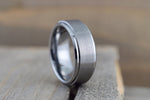 Tungsten Carbide 8mm Brushed Finish Flat Row With Stepped Edge Men's Ring