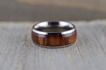 Rosewood Underlay in Titanium 8mm Domed High Men's Ring