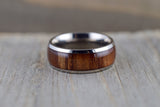 Rosewood Underlay in Titanium 8mm Domed High Men's Ring