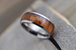 Rosewood Underlay in Titanium 8mm Domed High Men's Ring