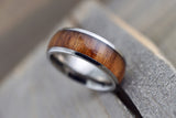 Rosewood Underlay in Titanium 8mm Domed High Men's Ring