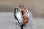 Rosewood Underlay in Titanium 8mm Domed High Men's Ring