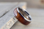 Rosewood Underlay in Titanium 8mm Domed High Men's Ring