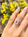 Elongated Natural Light Blue Sapphire Halo Diamond Engagement Ring M3064
