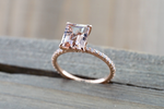 Emerald Cut Morganite Diamond Ring