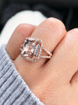 Ava Morganite Elongated Cushion Cut Halo Ring