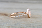 14k Rose Gold Diamond Pink Peach Sapphire Halo Engagement Ring