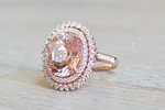 13x11mm Oval Morganite 14k Rose Gold Diamond Double Halo