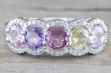 Multi Colored Sapphire 5 Gemstone Diamond Halo Ring ASPBR010068