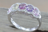Multi Colored Sapphire 5 Gemstone Diamond Halo Ring ASPBR010068