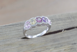 Multi Colored Sapphire 5 Gemstone Diamond Halo Ring ASPBR010068