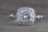 Clovis 6.5mm Charles Colvard Forever Brilliant Cushion Moissanite 14k Gold Ring M3078