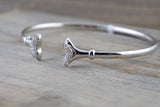 18k White Gold Open Cuff Tulip Floral Micro Pave Diamond Twistable Bangle Dainty Size