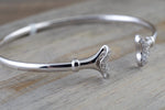18k White Gold Open Cuff Tulip Floral Micro Pave Diamond Twistable Bangle Dainty Size