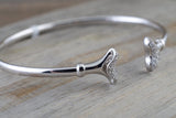 18k White Gold Open Cuff Tulip Floral Micro Pave Diamond Twistable Bangle Dainty Size