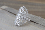 18kt White Gold Baguette Diamond Fancy Art Deco Design Pattern Ring Vintage Inspired