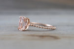 14k Rose Gold Elongated Cushion Cut Pink Peach Morganite Prong Engagement Promise Ring Rope