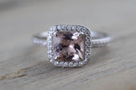 18k White Gold Diamond Cushion Halo Morganite Ring