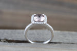 18k White Gold Diamond Cushion Halo Morganite Ring