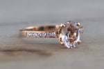 18k Rose Gold Diamond Oval Morganite Engagement Wedding Anniversary Love Ring Band Dainty Vintage Art Deco Simple