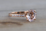 18k Rose Gold Diamond Oval Morganite Engagement Wedding Anniversary Love Ring Band Dainty Vintage Art Deco Simple