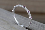 14k White Gold Thin Round Cut Ruby And Diamond Wedding Engagement Pave Stackable Stack Promise Ring Anniversary Band