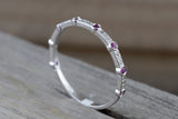 14k White Gold Thin Round Cut Ruby And Diamond Wedding Engagement Pave Stackable Stack Promise Ring Anniversary Band