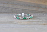 14k White Gold Marquis Cut Green Emerald And Round Brilliant Cut Diamond Engagement Pave Stackable Stacking Promise Ring Anniversary