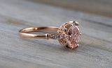 14k Rose Gold 10x8mm Oval Morganite With Round Cut Diamonds Art Deco Vintage Design Promise Ring Anniversary