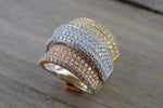 18kt White Gold Tri-Tone Diamond Ring Wide Vintage Antique Art Deco Style Fashion