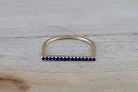 14k White Gold Round Cut Blue Sapphire  Pave Stackable Stacking Promise Ring Anniversary Dainty Thin