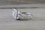 14k White Gold Diamond Vintage Milgrain Etch Etching Ring Antique Filigree Art Deco Design