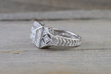14k White Gold Diamond Vintage Milgrain Etch Etching Ring Antique Filigree Art Deco Design
