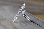 14k White Gold Diamond Open Leaf Petal Vintage Design Ring Fashion Love Cocktail large Adjustable Elongated