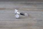14k White Gold Double Open Heart Adjustable Pinky Knuckle Ring Love Brush Shiny