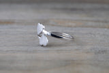 14k White Gold Double Open Heart Adjustable Pinky Knuckle Ring Love Brush Shiny