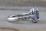 18k White Gold Cushion Cut Exotic Tanzanite Cushion Diamond Halo Wedding Engagement Promise Ring Anniversary Ballerina Shank Purple Blue