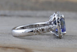 18k White Gold Cushion Cut Exotic Tanzanite Cushion Diamond Halo Wedding Engagement Promise Ring Anniversary Ballerina Shank Purple Blue