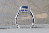 18k White Gold Cushion Cut Exotic Tanzanite Cushion Diamond Halo Wedding Engagement Promise Ring Anniversary Ballerina Shank Purple Blue