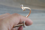 18k Rose Gold Open Cuff Bow Micro Pave Diamond Twistable Bangle Dainty Size