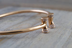 18k Rose Gold Open Cuff Bow Micro Pave Diamond Twistable Bangle Dainty Size