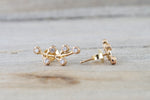 14k Rose Gold Diamond Leaf Style Stud Earring Post Micro Milgrain Etching