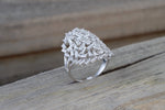 18kt White Gold Baguette Diamond Fancy Art Deco Design Pattern Ring Vintage Inspired