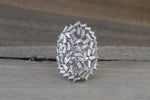18kt White Gold Baguette Diamond Fancy Art Deco Design Pattern Ring Vintage Inspired